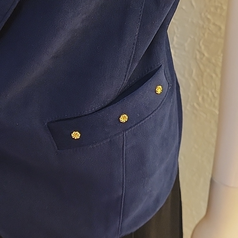 VTG REGAL Navy Blue Gold Studded Collared One Button Waistcoat Vest - Picture 4 of 11